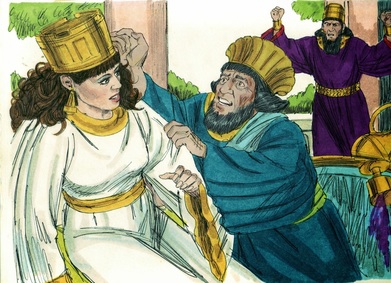 Haman begs Esther for his life. And the king arose in his wrath from the wine-drinking and went into the palace garden, but Haman stayed to beg for his life from Queen Esther, for he saw that harm was determined against him by the king. And the king returned from the palace garden to the place where they were drinking wine, as Haman was falling on the couch where Esther was. And the king said, “Will he even assault the queen in my presence, in my own house?” Esther 7:7-8