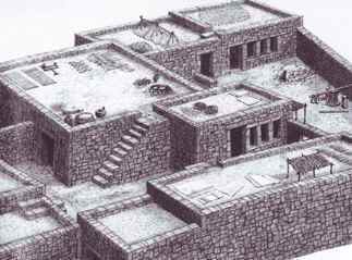 a drawing of a home in ancient Israel with parapets on the roof