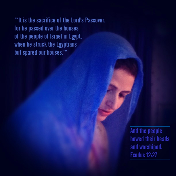 You shall say “‘It is the sacrifice of the Lord's Passover, for he passed over the houses of the people of Israel in Egypt, when he struck the Egyptians but spared our houses.’” And the people bowed their heads and worshiped. Exodus 12:27 on photo of Donna Praying at the Seder by Justin Butler