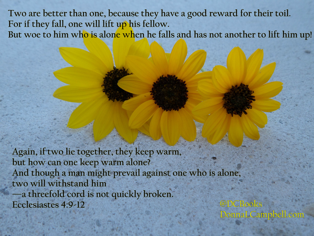 Ecclesiastes 4:9-12 on Photo of Three Bush Sunflowers Scripture Meme