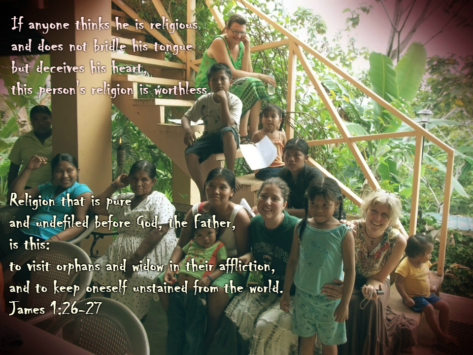 James 1:26-27 on photo of The N'gobe Ladies in Panama by Donna Campbell
