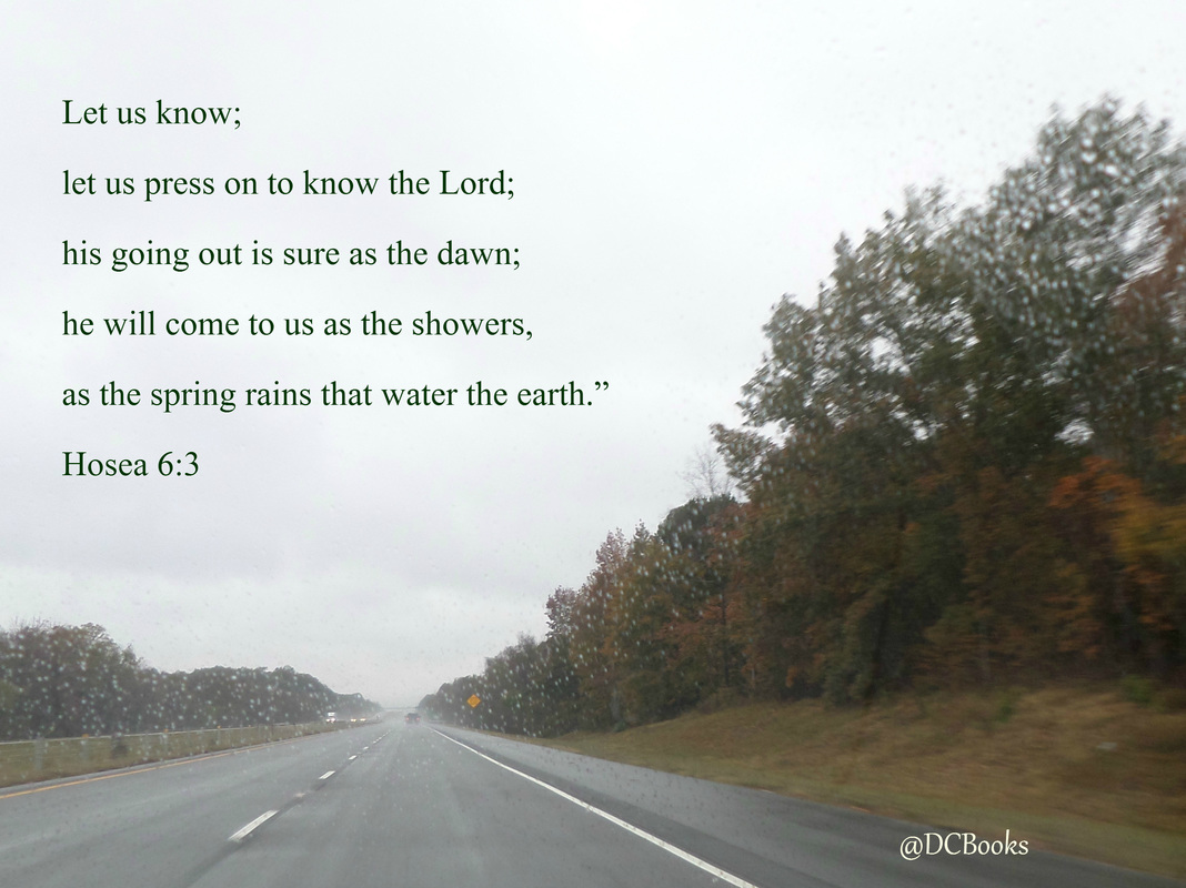 Hosea 6:3 on photo of Rainy Highway on a Fall Day by Donna Campbell