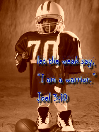Beat your plowshares into swords,     and your pruning hooks into spears;     let the weak say, “I am a warrior.” Joel 3:10